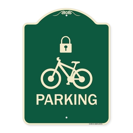 Parking With Cycle And Lock Symbol Heavy-Gauge Aluminum Architectural Sign